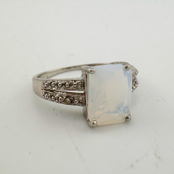 Beautiful Natural Opal Ring with Small Diamond Accent - Size 7.25 - Picture 11 of 16